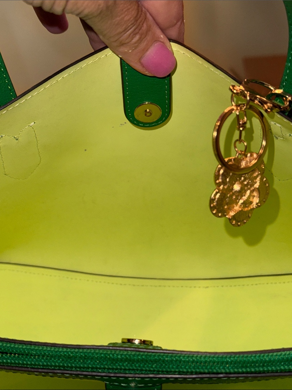 Kate Spade NY Bleeker Green Medium Tote Saffiano Leather/Strap & Floral Charm - Picture 6 of 9
